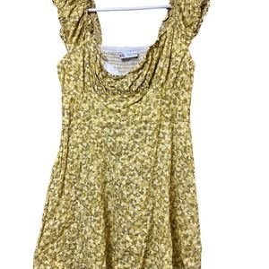 Zara Yellow Floral Cap Sleeve Mini Dress - Size L